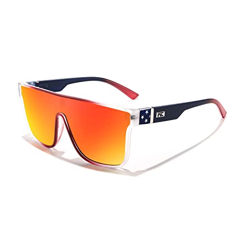 FEISEDY Sunglasses for Women Men, Fashion Mirrored Single Lens, Driving Beach Sunnies UV400 Shades B2996 Red Star