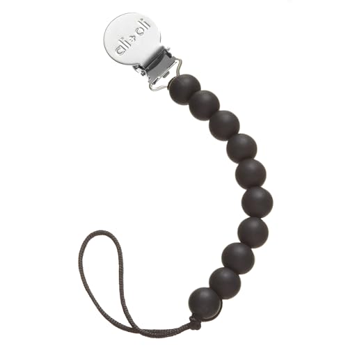 Image of Ali+Oli Silicone Pacifier Clip for Baby (Black) 100% Food-Grade BPA Free Newborn Pacifier Holder Infant Binky Clip for Baby Boy or Girl | Food-grade material, Keeps soothers within reach, Secure attachment, Lightweight, Everyday use, Easy cleaning