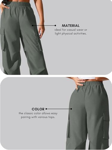 Image of GRECIILOOKS High Waist Cotton Trousers for Women - Flared Parachute Pants with Side Pockets | Casual Travel Cargo Pants
