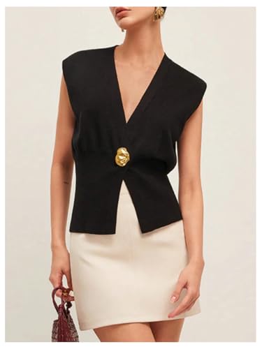 Floerns Women's Elegant Sleeveless Sweater Vest V Neck Metal Floral Knitted Tank Top4