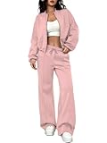 ticticlily Conjunto Deportivo Mujer 2 Piezas Chandal Chaqueta Suelto con Cremallera y Pantalones Jogging Piernas Anchas Rectas Cintura Alta con Cuerda de Bombeo Ropa Deportiva Invierno A Rosa L
