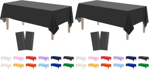 Image of Kopokita 2PCS Black Plastic Tablecloths 54 x 108 Inch, Disposable Table Cloths Rectangle Party Table Covers (Pack of 2)