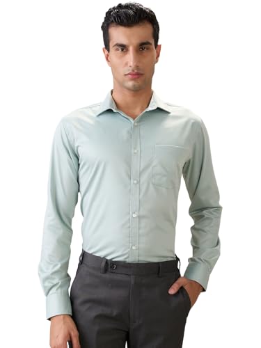Image of Park Avenue Men Slim Fit Solid Pattern Cotton Polyester Blend Semi Cutaway Collar Full Sleeve Casual Shirt