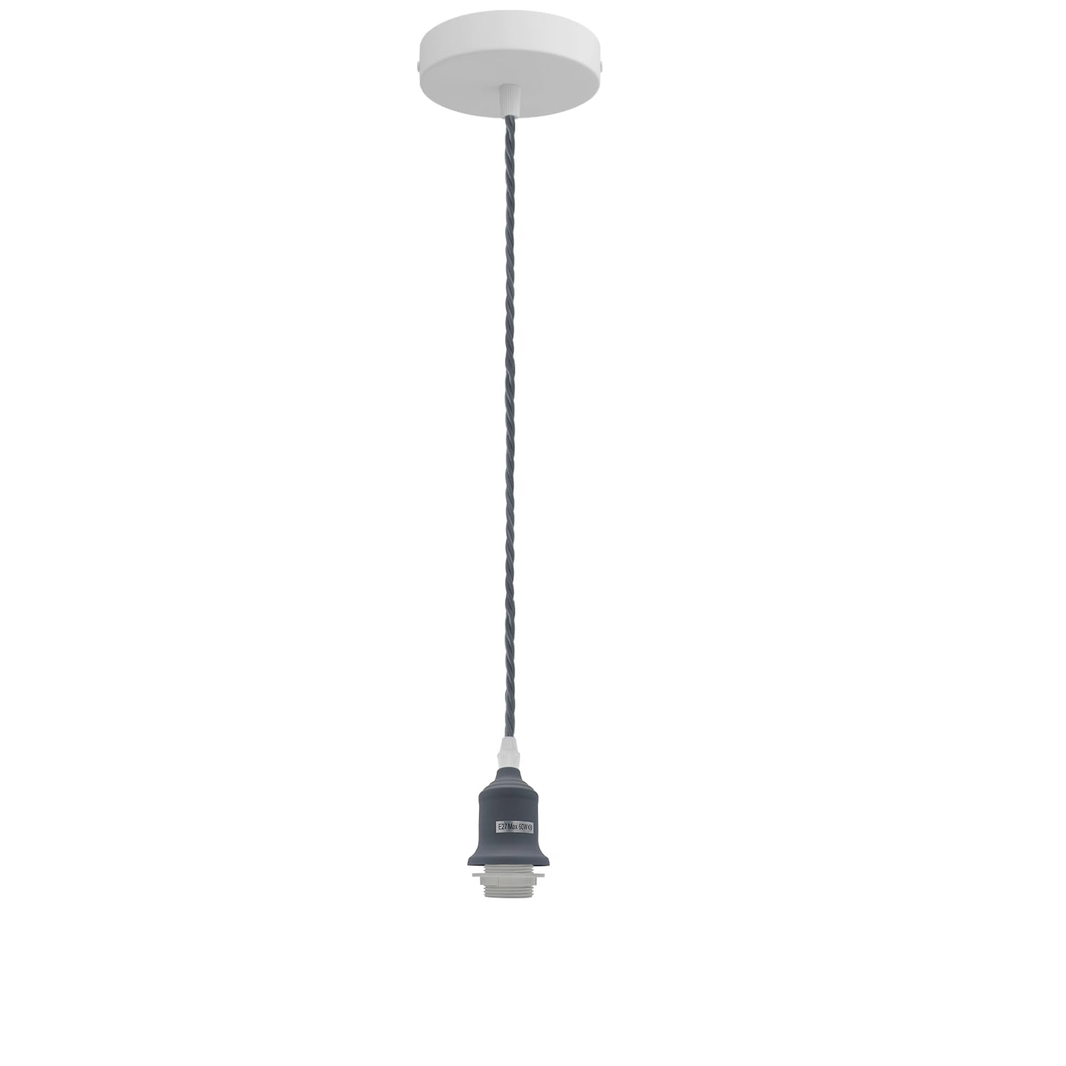 LEDSone Vintage Ceiling Pendant Light Fitting Grey Twisted Braided Flex, E27 Lamp Holder Suspended Pendant Light Fitting Kit for Kitchen Island Living Room Dining Lightings