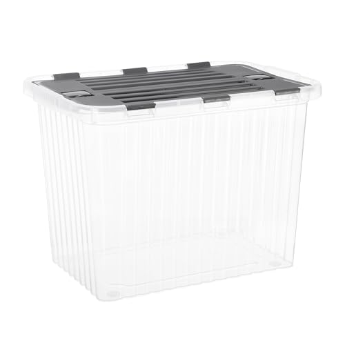 Image of Superio 13 Gallon Hinged Lid Storage Tote; Stackable Storage Container with Lid (53 Quart, Bin with Hinged Lid)