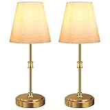 Totofac 2er Set Nachttischlampe touch dimmbar, 3 Helligkeitsstufen Einstellbar Warmweiss, LED Tischlampe Modern mit handgemachtem Lampenschirm in weiß für Schlafzimmer, Wohnzimmer, Büro… (Gold-2Pcs)