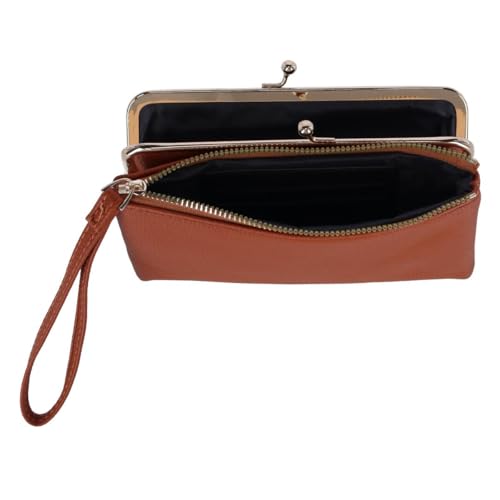 CTM Women's Fashion Kiss Lock Wristlet Vegan Leather Wallet2