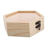 FRCOLOR Holzkiste Mit Glasdeckel Sechseckig Aufbewahrungsbox Für Schmuck Trockenblumen Dekoration Kiefernholz Geschenkbuchse Schatztruhe Möbelaccessoires