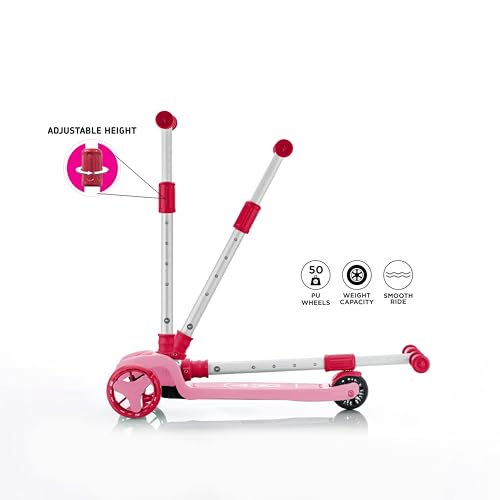 Image of JoyRide Road Runner The Smart and Smooth Stark Kids Skate Scooter, 3-Level Adjustable Handle, Anti-Slip Footplate, 3 PU LED Wheels, Rear Brake (Pink)