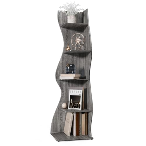 LITTLE TREE Small Corner Shelf, Modern 5-Tier Wall Corner Bookshelf,
