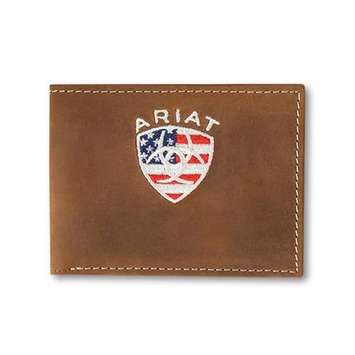 ARIAT Men's Leather Bifold Wallet with American Flag Shield Embroidery
