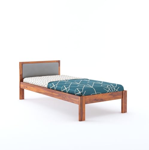 Image of BM WOOD FURNITURE Wooden Single Bed Without Storage | Single Cot Wooden Palang | Space Saving Single Size Bed for Bedroom | Solid Sheesham Wood | Honey Finish