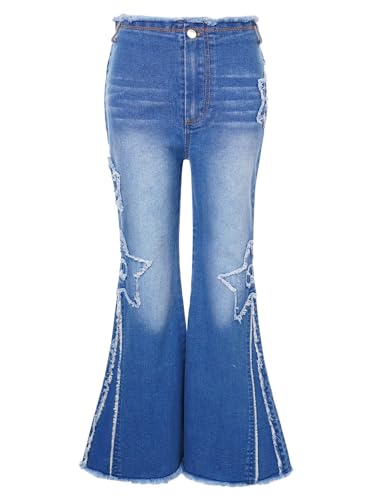 Kids Cowgirls Bootcut Jeans for Girls Retro Flare Jeans Casual Bell Bottom Denim Pants with Raw Hem4