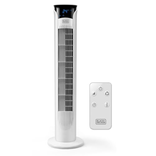 BLACK+DECKER BXEFT48E - Ventilateur colonne 45W, 3 vitesses, 3 modes, digital oscillant et silencieux avec télécommande 81 cm de hauteur, minuterie 12 h, température ambiante, puissant