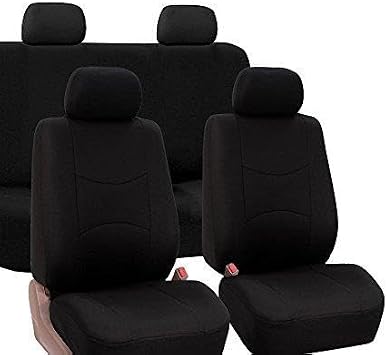 FH Group Car Seat Covers Full Set Flat Cloth Seat Covers Black, Rear Solid Bench Car Seat Cover and Universal Fit Combo Non-Slip Dash Grip Pad Car Seat Protector Cars Trucks SUV Interior Accessories