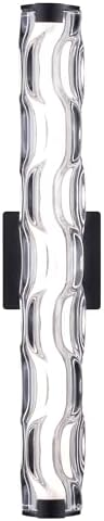 VAXCEL Marseille 1-Light 24 inch Wide Matte Black Contemporary Bathroom Vanity Lighting Fixture, Clear Wave Glass Shade, Dimmable, Integrated LED, Over The Mirror or Side Mounted Metal Wall Sconce