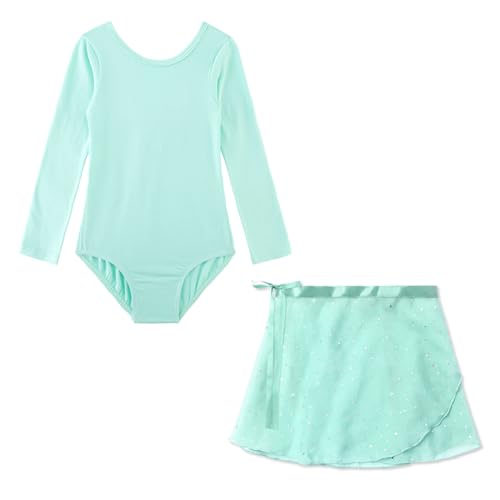 Image of EQSJIU Ballet Leotards for Girls with Removable Skirt Combo Tie Ruffle Sleeve Outfit