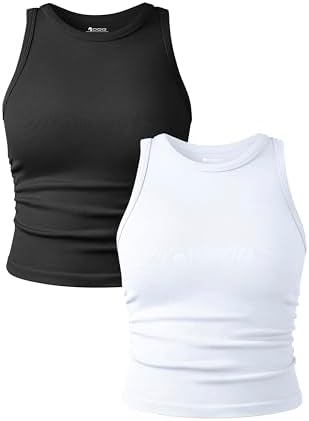 OQQ Women's 2 Piece Tank Tops Crew Neck Yoga Crop Camis