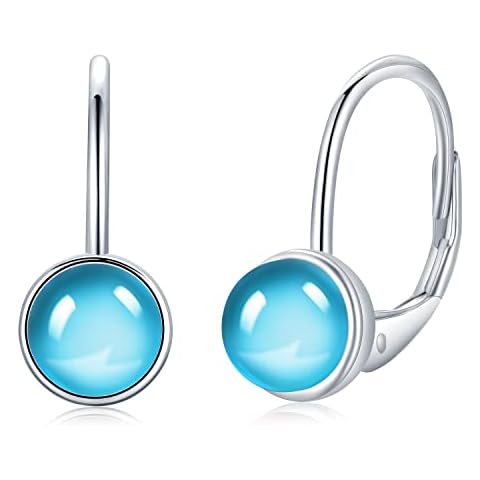 Birthstone Earrings 925 Sterling Silver March Birthstone Leverback Earrings Hypoallergenic Birthstone Jewellery Birthday Gifts for Women Girls Cover