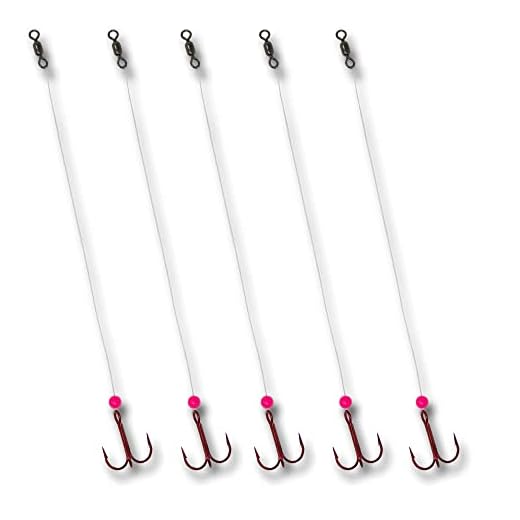 Tooth Shield Tackle Ice Fishing Fluorocarbon Walleye Tip Up Leader/Rig (15 lb) Ice Fishing Walleye Predator Rig (5 Pack) [Pink Bead] (#8)
