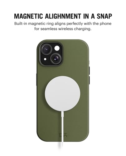 Image of DailyObjects Leatherite Case for iPhone 15 Plus Compatible with MagSafe Wireless Charging | Green-Olive Hybrid Magnetic Back Cover