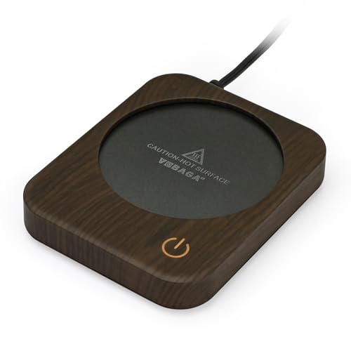 VOBAGA Coffee Mug Warmer for Desk with Auto Shut Off & 3-Temp Settings, Coffee Cup Warmer with Smart Safety Alert Home Office Accessory, Perfect for Coffee, Tea, Milk (Wood)