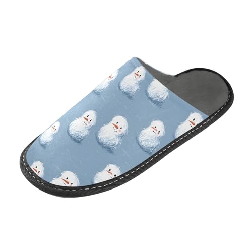 Slippers for Women Snowman Gray Blue Background Pattern Soft Winter Warm Shoes Indoor Outdoor Non-Slip House Travel Slippers2