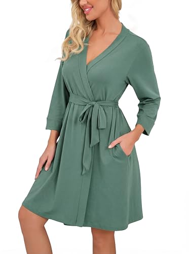 Image of PrinStory Womens Robe Lightweight Short Knit Bathrobe Soft Ladies Sleepwear with Pockets