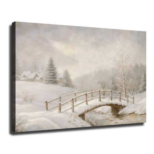 Snowy Winter Landscape Wall Art, Vintage Christmas Wall Art,Seasonal Wall