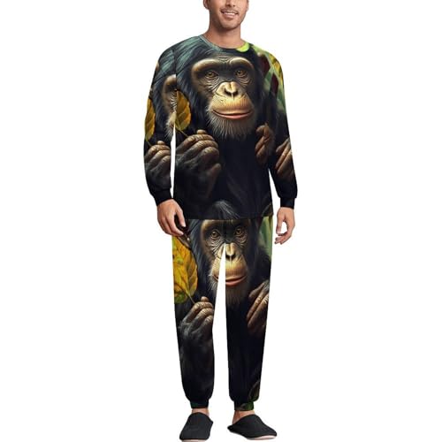 Monkey Gorilla Men’s Pajama Set Long Sleeve Top And Pants Loungewear Sleepwear Pjs Nightwear