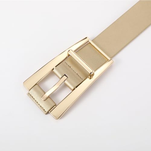 Women Casual Leather Gold Belt for Jeans Pants, Fashion Ladies Girls Gold Faux Leather Waist Belt3
