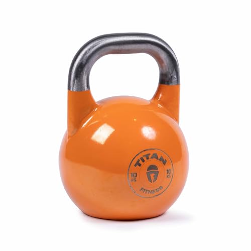 Titan Fitness 10 KG Competition Kettlebell, Color-Coded Light Orange, 35mm Handle, Ideal for Strength Training and Home Gym Workouts, Training Sets for Men & Women