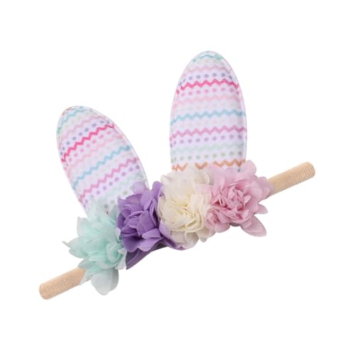 Easter Headband for Baby Girls Bunny Rabbit Ear Headbands with Flower Crown Toddler Kids Easter Hairband Hair Accessories ZHB39 (Nylon Band, One Size)3