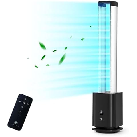 U ULTTY Bladeless Tower Fan and Air Purifier in one, Bedroom Fan with HEPA Filter 99.97% Smoke Dust Pollen Dander, 42.5" Oscillating Tower Fan with Remote, Touch, 8H Timer, Black Cover