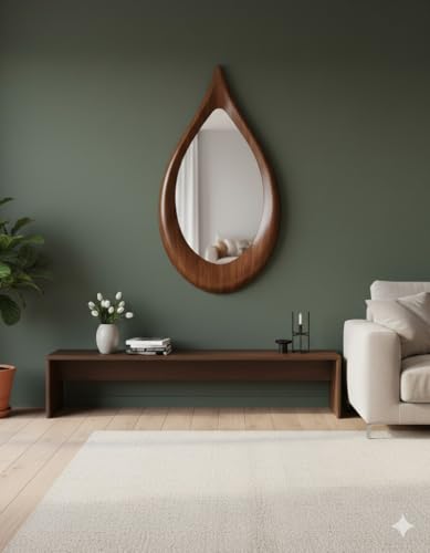 Image of Wooden Teardrop Wall Mirror Frame Engineered Wood Handmade Design (Only Frame Without Mirror) Big Size 30x18 Inches for Bathroom Livingroom Home Decor, Rectangular