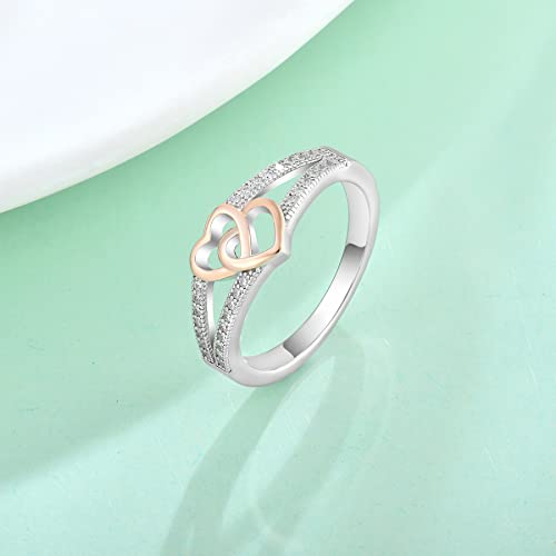 FJ Promise Ring for Her 925 Sterling Silver Double Heart Ring Engagement Anniversary Wedding Eternity Ring for Women3