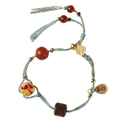 Bracelet perles de jade bleu et amulette poisson rouge pour la prospérité