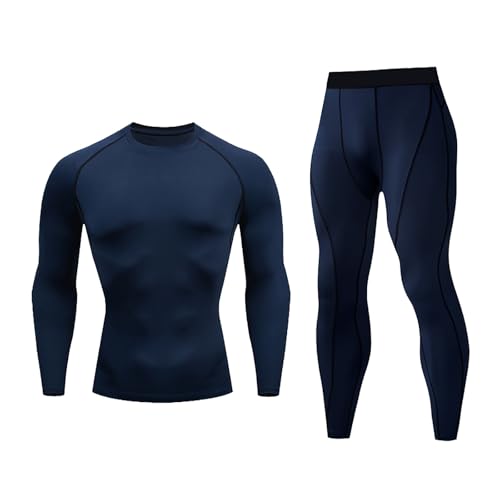 Conjunto de ropa deportiva de compresión para hombre, color verde neón, capa base de manga larga y leggings, traje térmico de entrenamiento atlético, traje térmico de secado rápido para correr,
