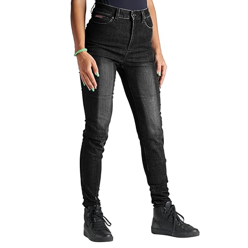 Bikers Gear Australia BGA - Pantalones vaqueros de motocicleta para mujer, pantalones de moto Kevlar, elásticos, lavado a la piedra, con armadura extraíble para cadera y rodilla, gris, 46