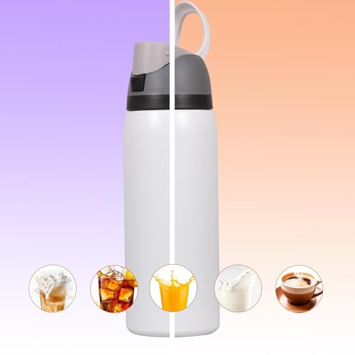 Image of FreeSip Gym Water Bottle with Straw & Chug Lid - Leak Proof Push Button Opening, BPA Free, Large Capacity Sports Bottle with Carry Handle (Cloud White, 960 ML)