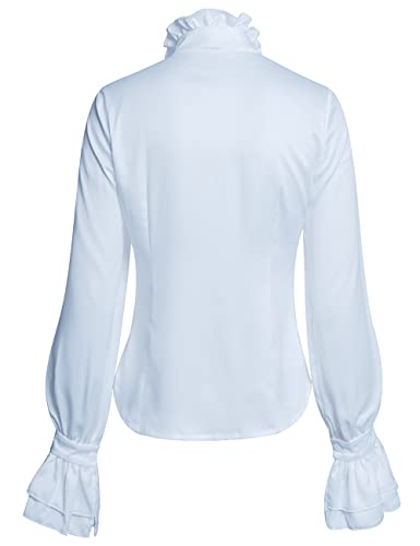 Women Victorian Gothic Ruffled Lotus High Neck Lace Lantern Long Sleeve Top Blouse Shirt3