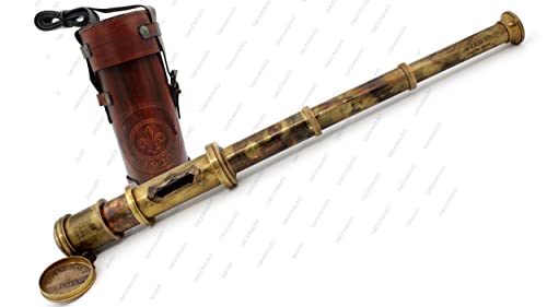 Pirate Brass Telescope, Spyglass Collapsible Monocular Decorative Telescope With Glass Optics For Kids Travel, Hiking, Hunting, Navigation With High Resolution, With Lid And Finish By Commando Antique #TOP4