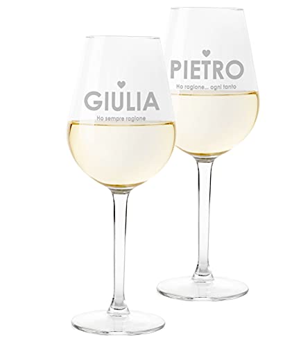 Colorfamily Coppia Calici Personalizzati Set da 2 calici Vino Personalizzati con Nome Ho Sempre Ragione - Bicchiere in Vetro 500 ml