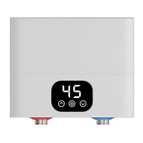 Calentador de Agua Electrico Instantaneo 220v 5500w Termo Electrico instantaneo Cuadrado Mini Calentadores Eléctricos con Indicador LED de Temperatura para Cocinade Baño, Calentamiento Rápido