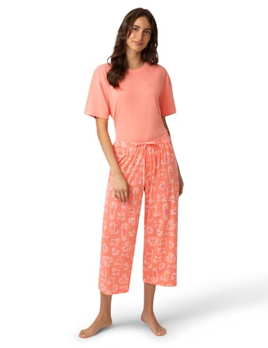 Image of HUE Women's Summer Vacation Pajama Separates, Soft, Whimsical Print Pjs with Tropical Beach Themes, Flip Flops, Cocktails