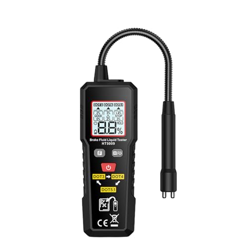 TKSE Probador Liquido Frenos,Detector de Humedad con Sonda de Cuello de Cisne y Retroiluminación,Liquido Frenos de Diagnóstico de Líquido de Frenos con Pantalla para DOT3 DOT4 DOT5.1