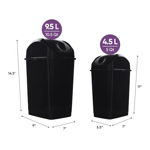 Image of Superio Mini 1.25 Gallon and Small 2.5 Gallon Plastic Trash Cans with Swing Top Lid, Grey Waste Bin for Countertop, Desk, Vanity, Bathroom, 2 Pack (Black)
