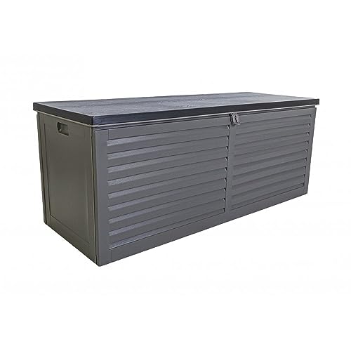 AIRWAVE Outdoor Plastic Garden Storage Box 390L, Weather and Fade Resistant, Lockable, Doubles as Storage Bench, Wood Effect, Indoors/Outdoors (Medium)