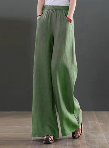 Image of KOTTY Women's Crumble Fabric High Waist Solid Color Drawstring Wide Leg Trousers Loose with Pockets