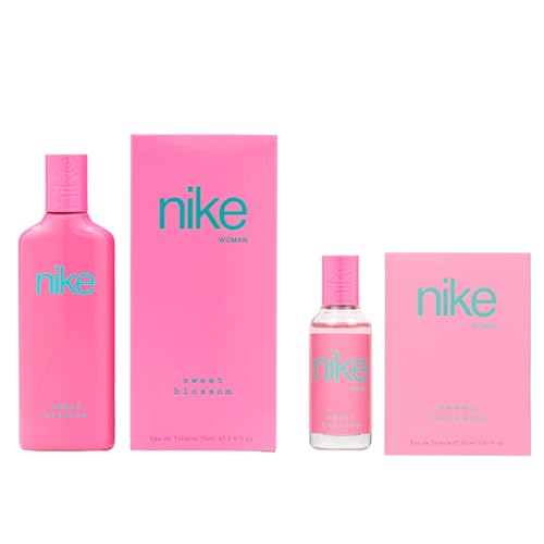 NIKE - Sweet Blossom Promoción 75 ml + 30 ml, Colonia Mujer, Pack 2 Productos, Perfume Formato Spray, Eau de Toilette natural y Femenina, Aroma Floral Afrutado, Fragancia Fresca